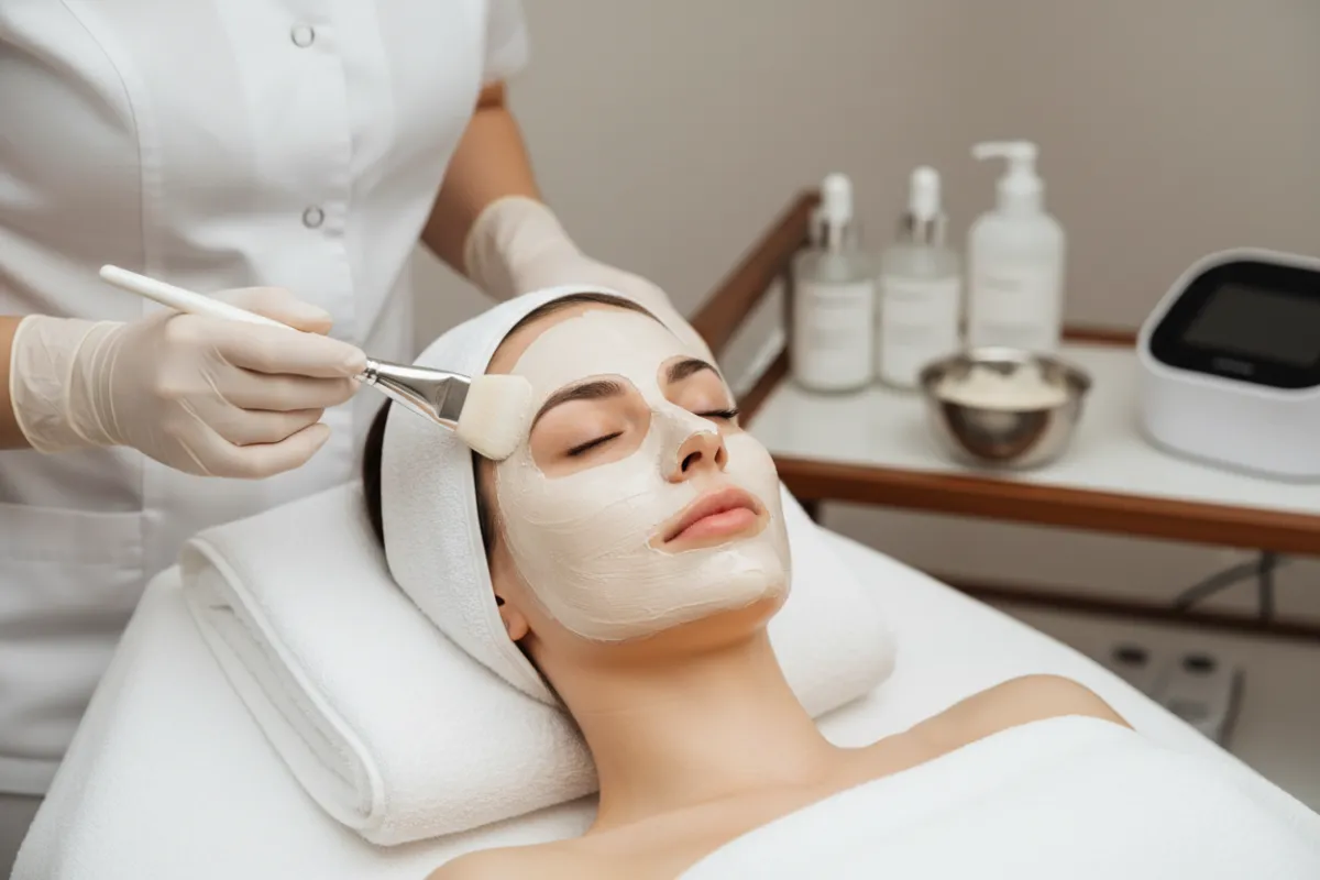 Woman receiving a chemical peel treatment